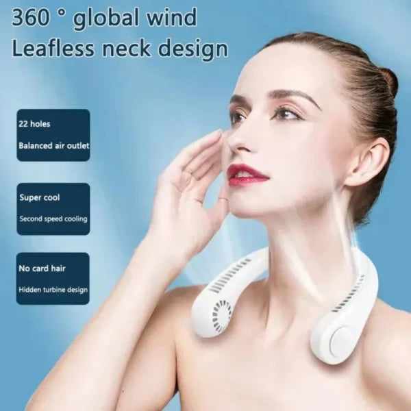Mini Bladeless Neck Fan – USB Rechargeable, 3-Speed, Portable & Quiet Cooling for Outdoor, Office & Travel Use