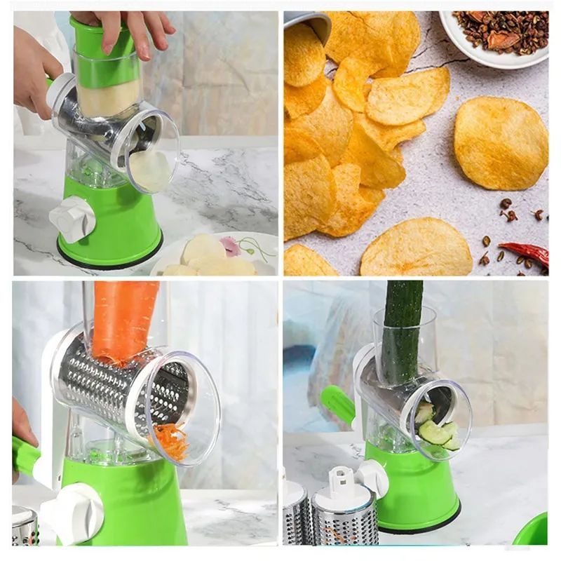 Multi-Functional Manual Drum Grater – 3-in-1 Vegetable Slicer, Shredder & Chopper for Kitchen Use