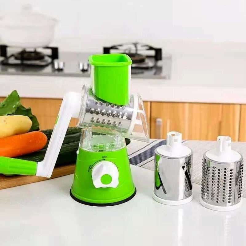 Multi-Functional Manual Drum Grater – 3-in-1 Vegetable Slicer, Shredder & Chopper for Kitchen Use