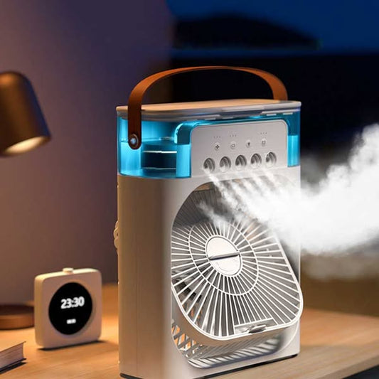 Portable USB Air Conditioner Fan with Humidifier & Fine Mist – 3-Speed Mini Cooling Fan (Random Color, 9.5-Inch)
