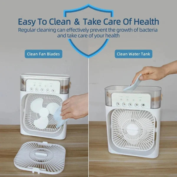 Portable USB Air Conditioner Fan with Humidifier & Fine Mist – 3-Speed Mini Cooling Fan (Random Color, 9.5-Inch)