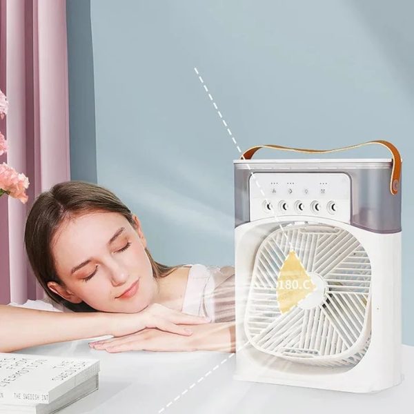 Portable USB Air Conditioner Fan with Humidifier & Fine Mist – 3-Speed Mini Cooling Fan (Random Color, 9.5-Inch)