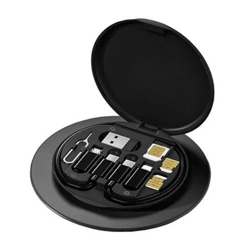 60W Fast Charging Data Cable Storage Box – 3-in-1 Multifunctional Cable Kit with SIM Storage & Phone Stand
