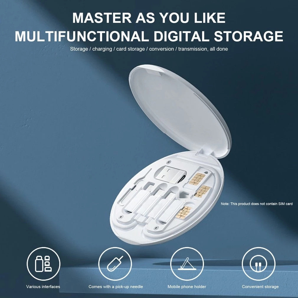 60W Fast Charging Data Cable Storage Box – 3-in-1 Multifunctional Cable Kit with SIM Storage & Phone Stand